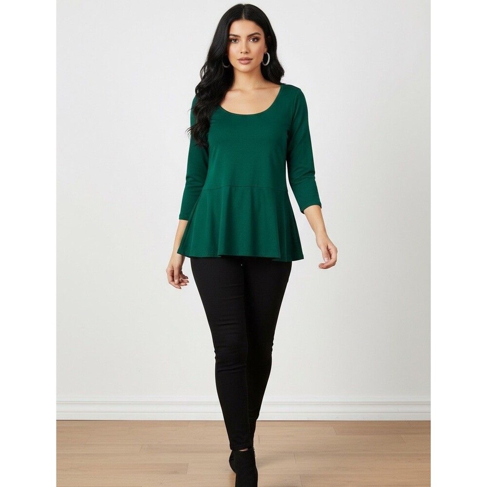 Denim 24/7 Women’s Green Peplum Top 3/4 Sleeves Size M - Picture 13 of 14
